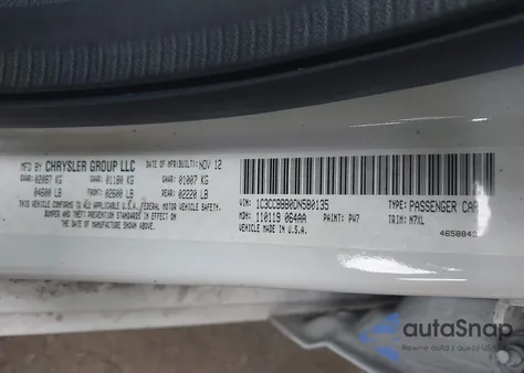 2013 Chrysler 200 Touring из США, поврежденный, VIN 1C3CCBBB0DN580135